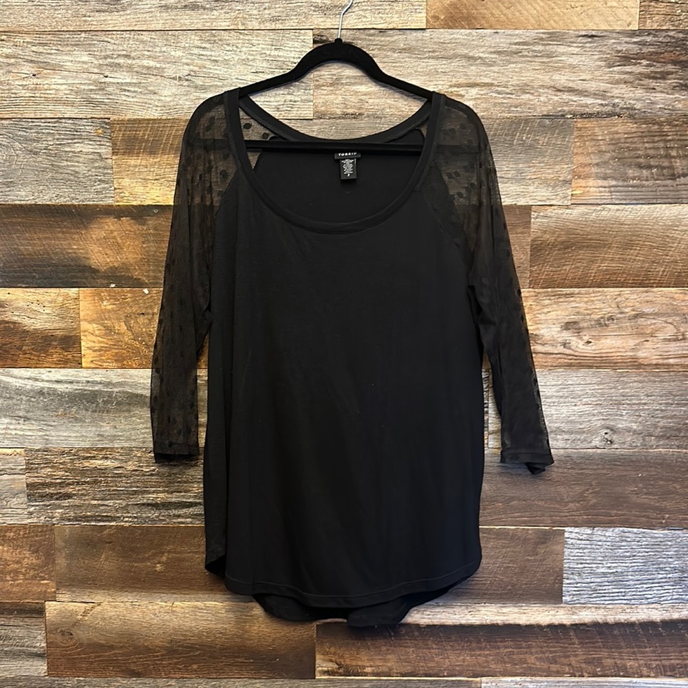 🎯 Torrid Black Raglan tshirt with polka dot mesh 3/4 sleeves